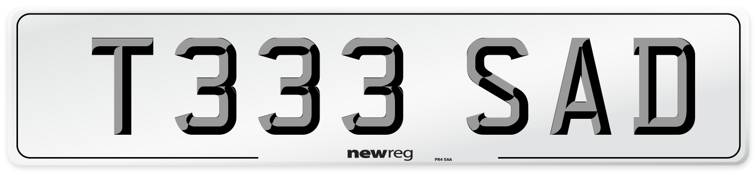 T333 SAD Number Plate from New Reg